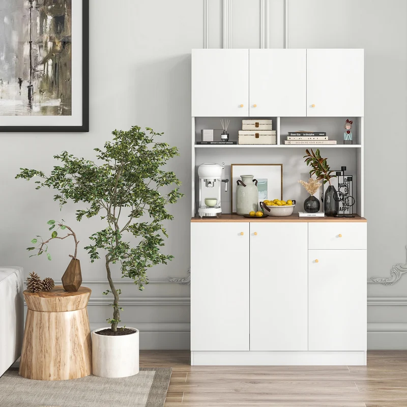 71 Inch Tall Pantry Cabinet, With Outlets For Dining Room, White
