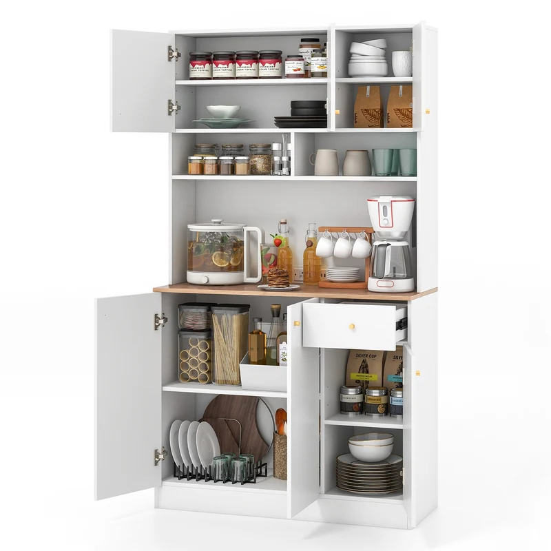 71 Inch Tall Pantry Cabinet, With Outlets For Dining Room, White