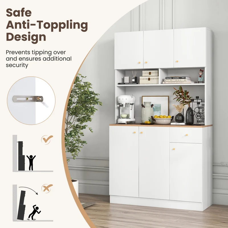 71 Inch Tall Pantry Cabinet, With Outlets For Dining Room, White