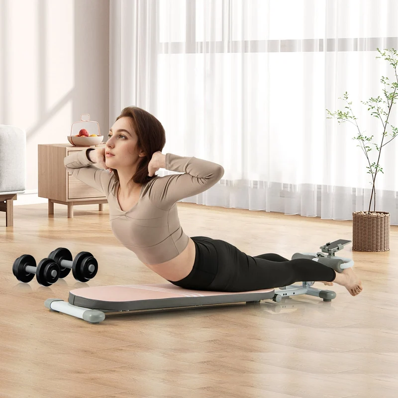 Multifunctional Sit Up Bench, 3 Gear Adjustable Angles, Adjustable Length, Pink
