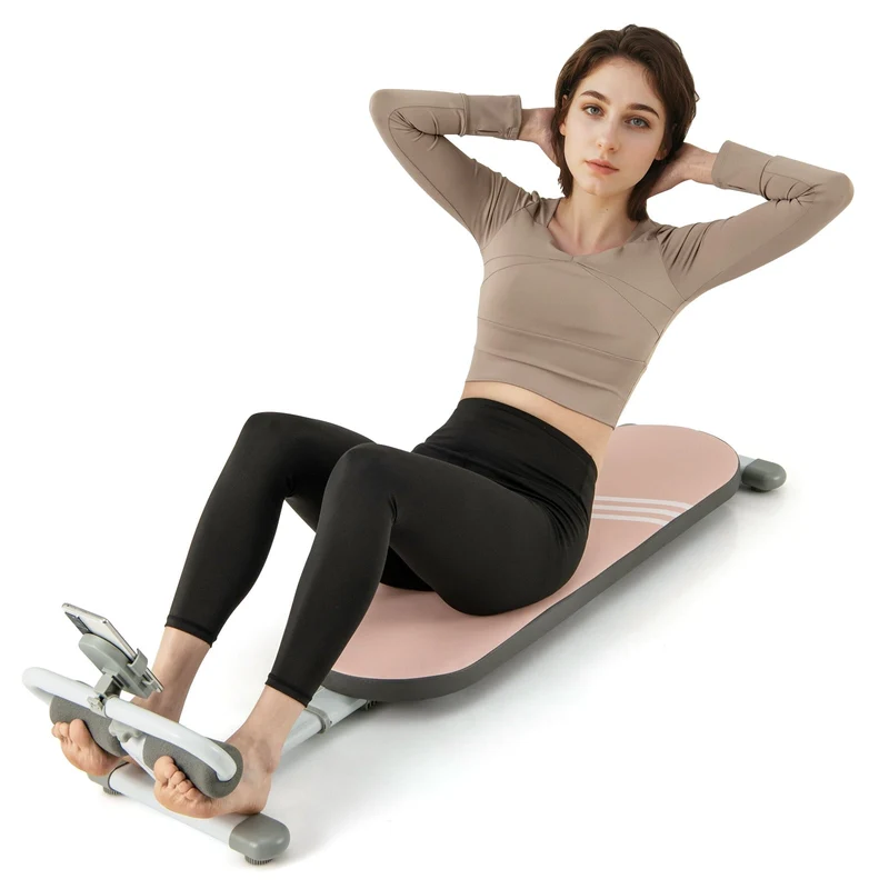 Multifunctional Sit Up Bench, 3 Gear Adjustable Angles, Adjustable Length, Pink