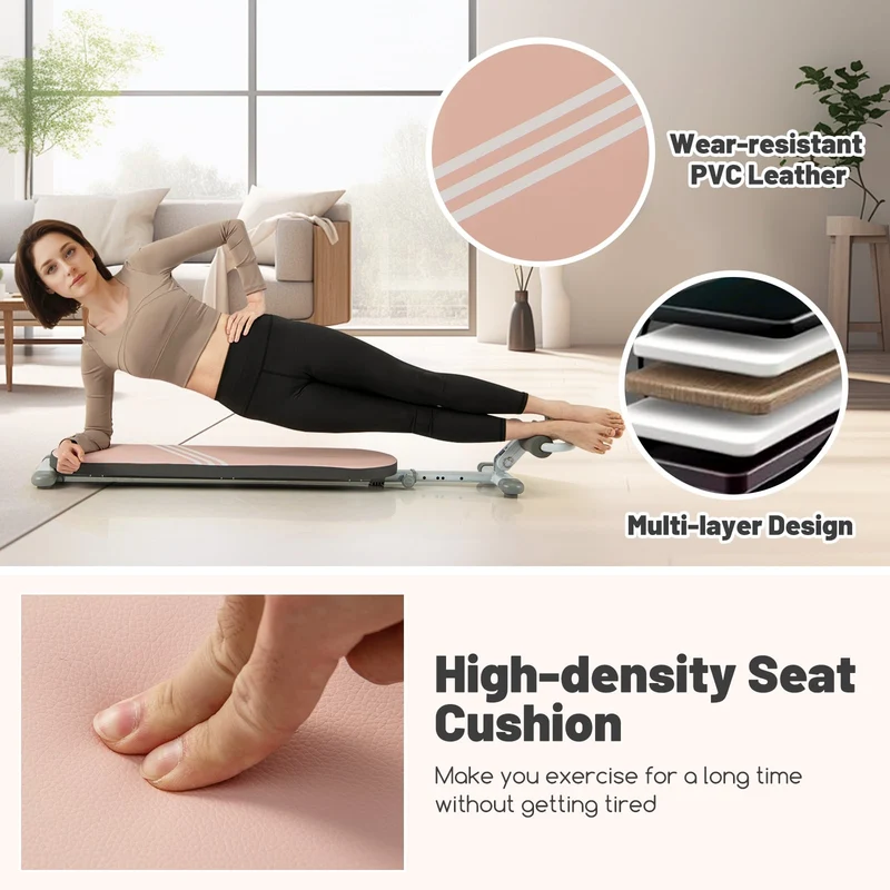 Multifunctional Sit Up Bench, 3 Gear Adjustable Angles, Adjustable Length, Pink