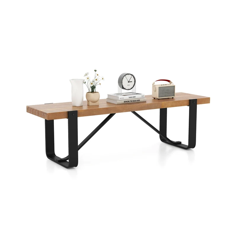 60 Inch Entryway Bench, Rustic Farmhouse Wooden Shoe Rack, Natural