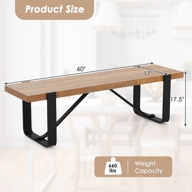 60 Inch Entryway Bench, Rustic Farmhouse Wooden Shoe Rack, Natural