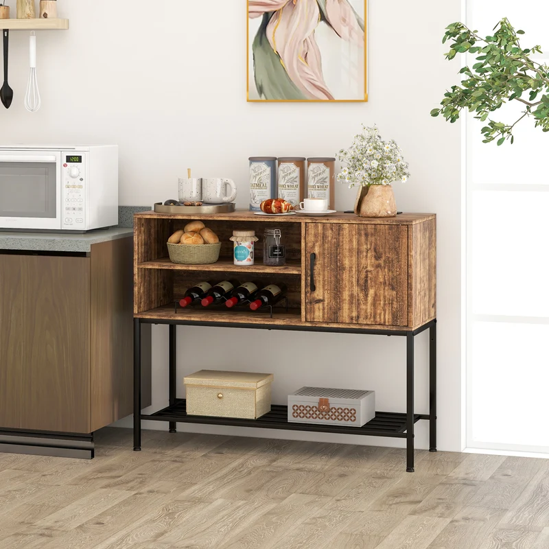 Buffet Sideboard Cabinet With Power Outlets, USB Ports, Rustic Brown