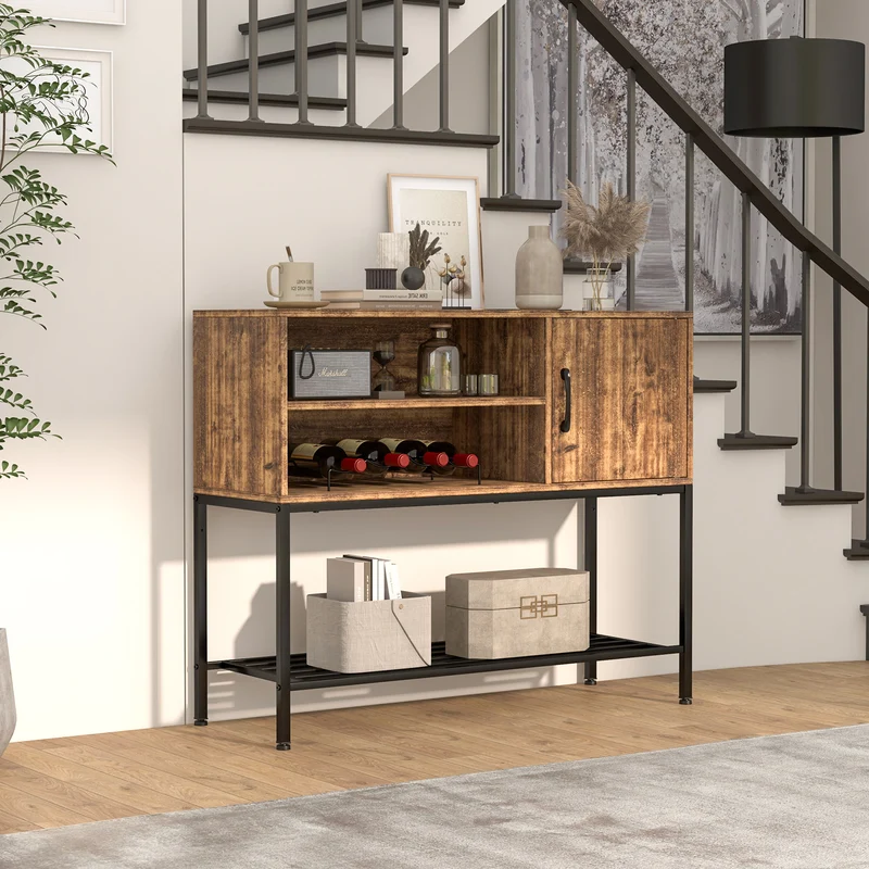 Buffet Sideboard Cabinet With Power Outlets, USB Ports, Rustic Brown