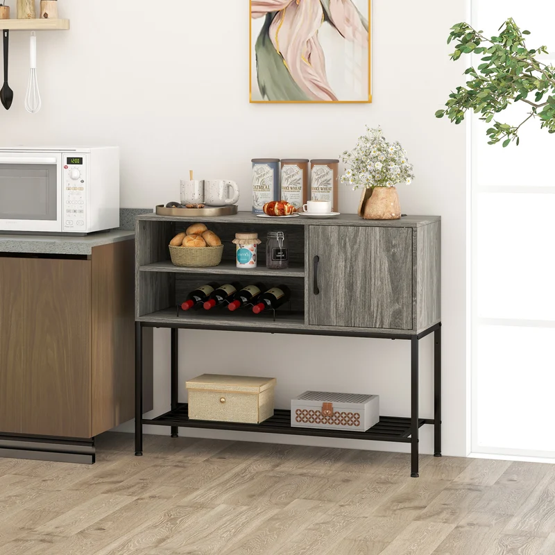 Coffee Bar Cabinet With Power Outlets, USB Ports, Gray