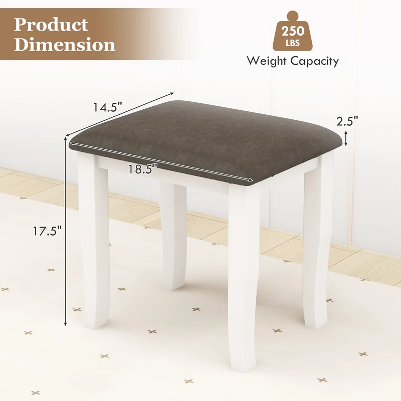 Faux Leather Vanity Stool Set, 2 and White Chairs, Gray