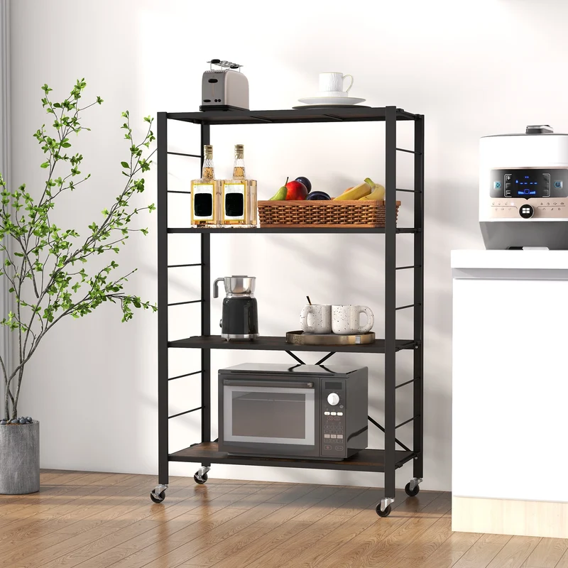 4-Tier Foldable Storage Shelf, Black