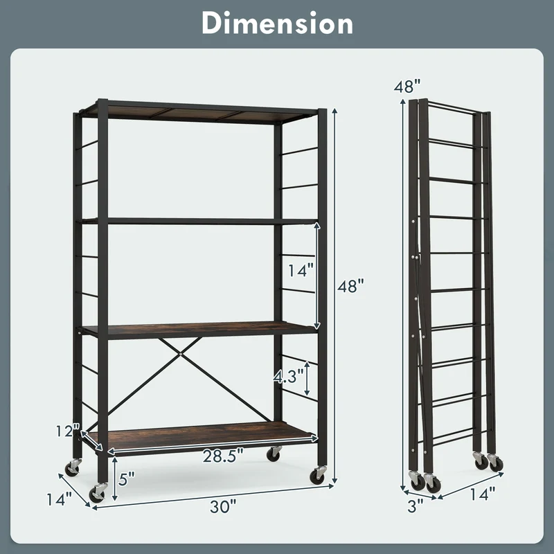 4-Tier Foldable Storage Shelf, Black
