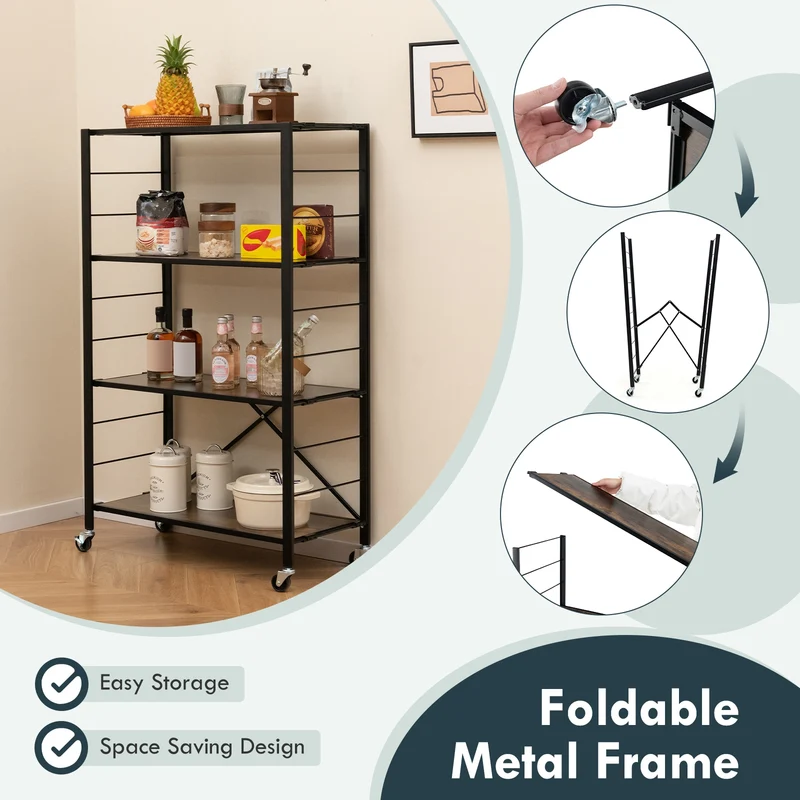 4-Tier Foldable Storage Shelf, Black