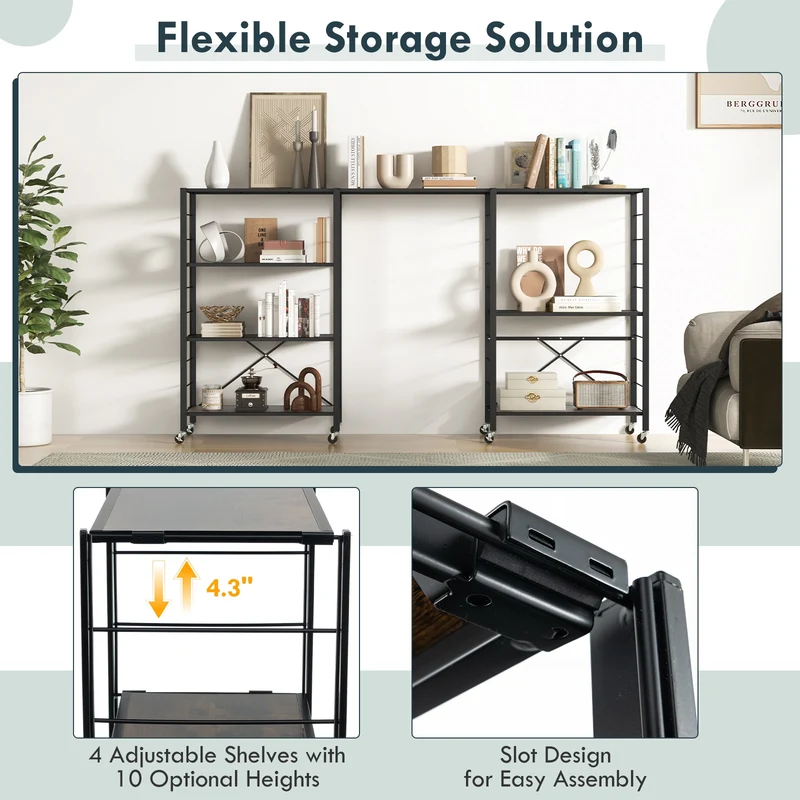 4-Tier Foldable Storage Shelf, Black