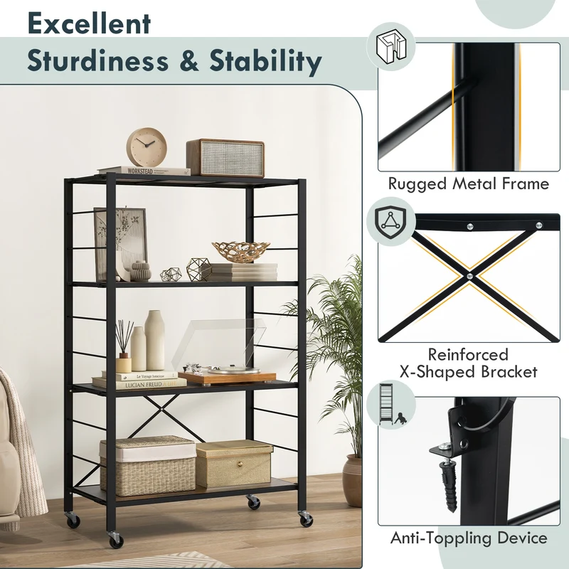 4-Tier Foldable Storage Shelf, Black