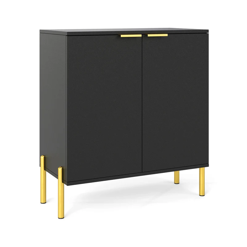 2-Door Buffet Cabinet With Shelf, Metal Legs, Black