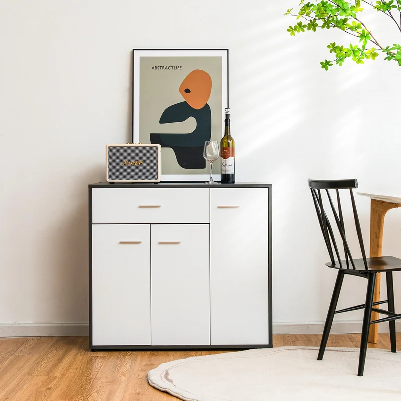 Buffet Sideboard Storage Cabinet, Spacious Table Top, White, Black