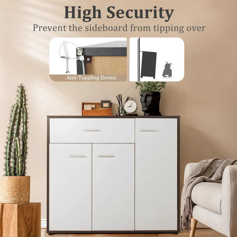 Buffet Sideboard Storage Cabinet, Spacious Table Top, White, Black