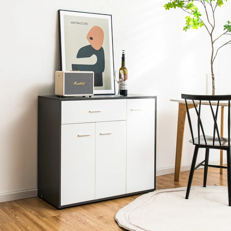 Buffet Sideboard Storage Cabinet, Spacious Table Top, White, Black