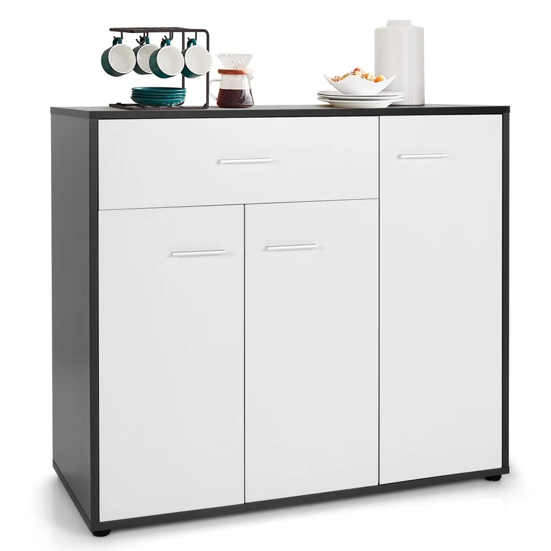 Buffet Sideboard Storage Cabinet, Spacious Table Top, White, Black