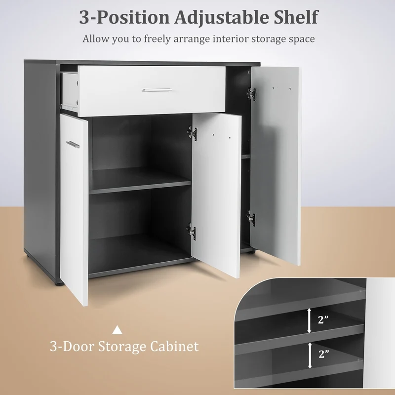 Buffet Sideboard Storage Cabinet, Spacious Table Top, White, Black