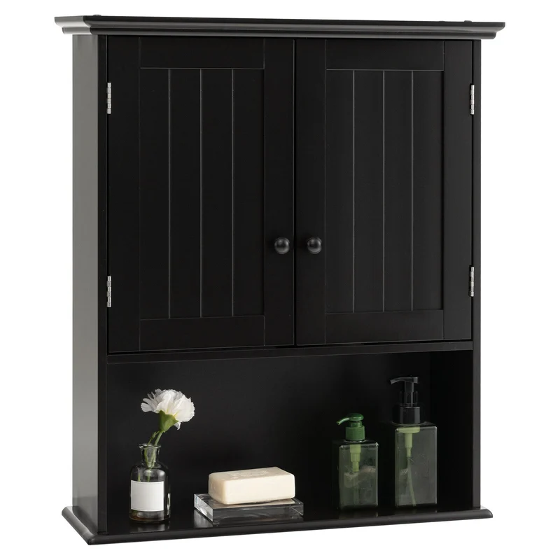 Wall Mount Bathroom Storage Cabinet, 2-Door, Black