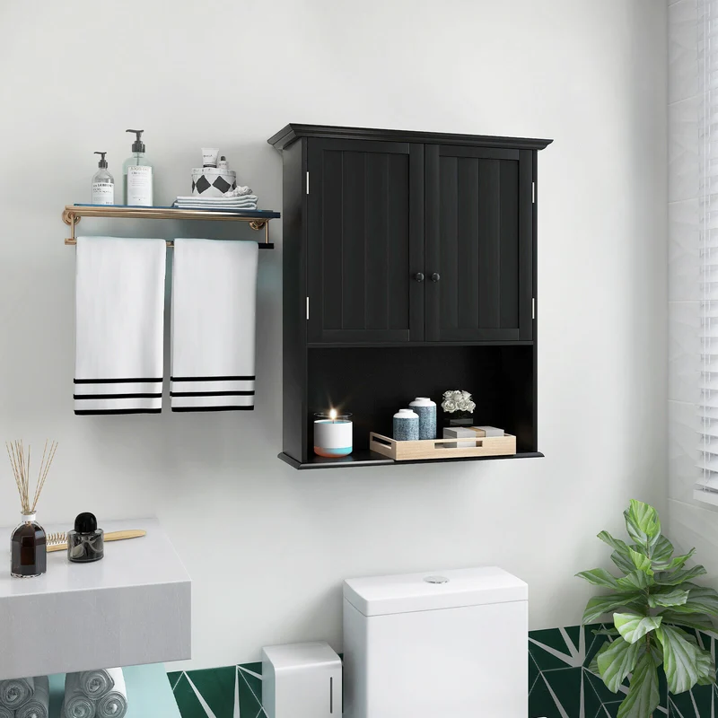 Wall Mount Bathroom Storage Cabinet, 2-Door, Black