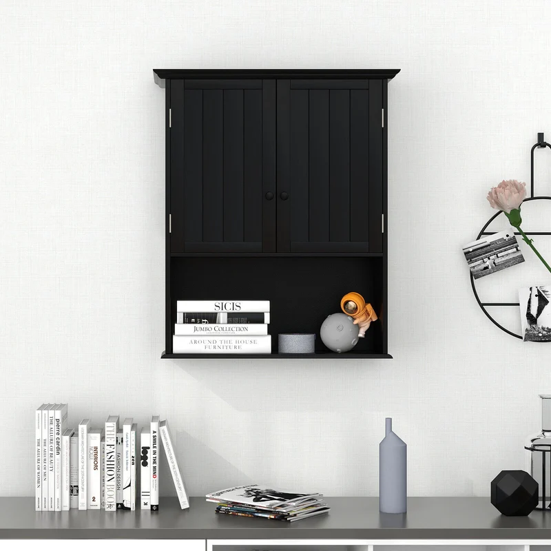 Wall Mount Bathroom Storage Cabinet, 2-Door, Black