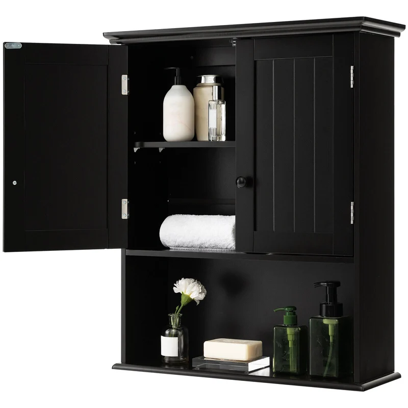 Wall Mount Bathroom Storage Cabinet, 2-Door, Black