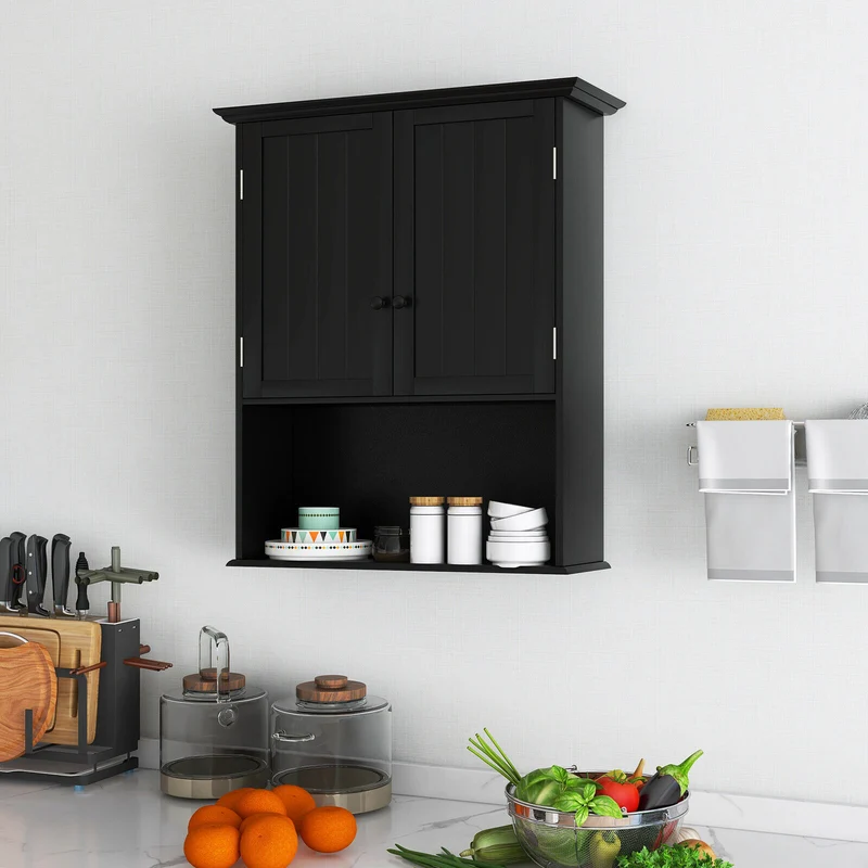 Wall Mount Bathroom Storage Cabinet, 2-Door, Black