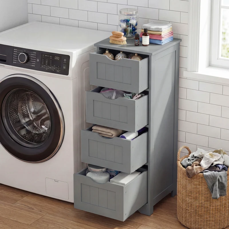 Wooden Free Standing Storage Side Organizer, Gray