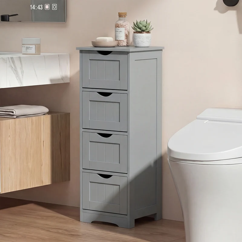 Wooden Free Standing Storage Side Organizer, Gray