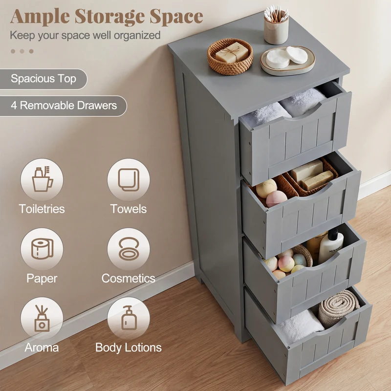 Wooden Free Standing Storage Side Organizer, Gray