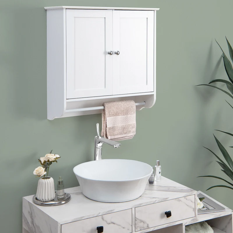 Wall Mounted Bathroom Medicine Cabinet With Towel Bar, White