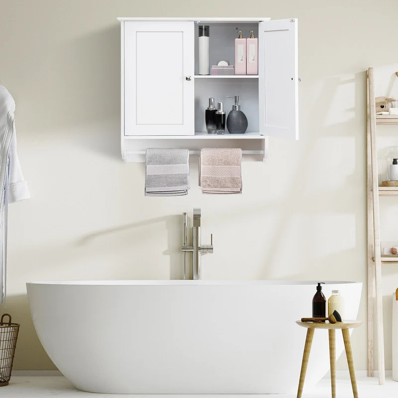 Wall Mounted Bathroom Medicine Cabinet With Towel Bar, White
