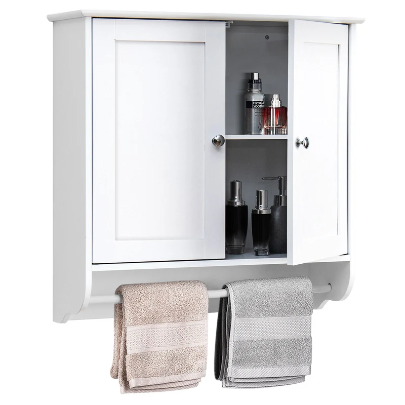 Wall Mounted Bathroom Medicine Cabinet With Towel Bar, White