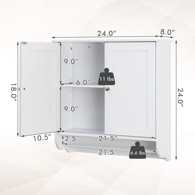 Wall Mounted Bathroom Medicine Cabinet With Towel Bar, White