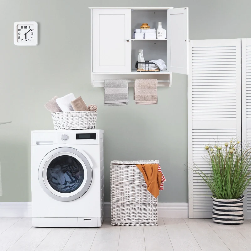 Wall Mounted Bathroom Medicine Cabinet With Towel Bar, White