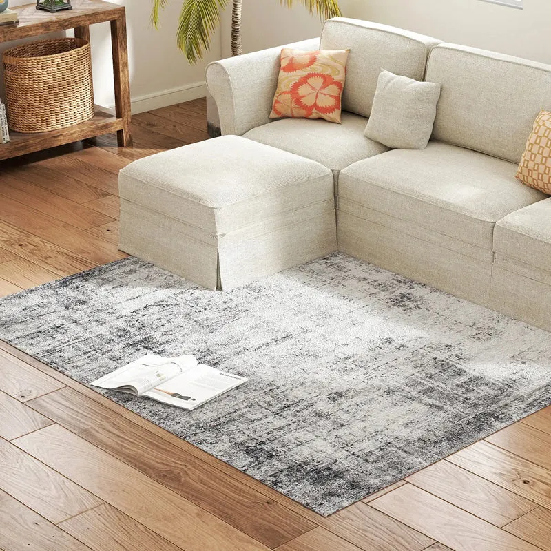 Modern Abstract Area Rug 9x12, Machine Washable, Non-Slip, Grey