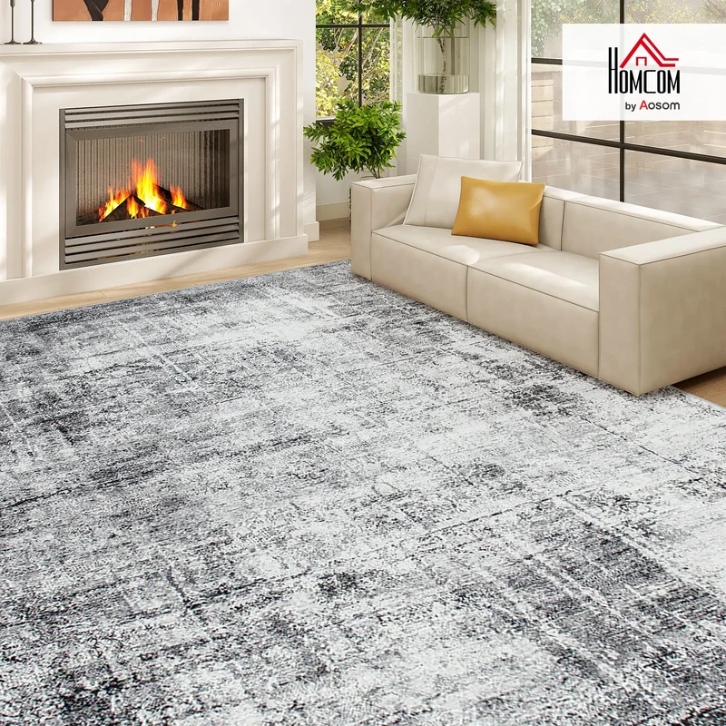 Modern Abstract Area Rug 9x12, Machine Washable, Non-Slip, Grey