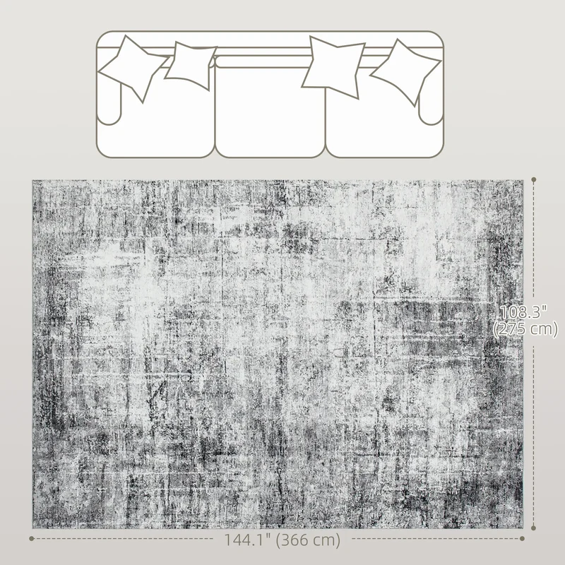 Modern Abstract Area Rug 9x12, Machine Washable, Non-Slip, Grey