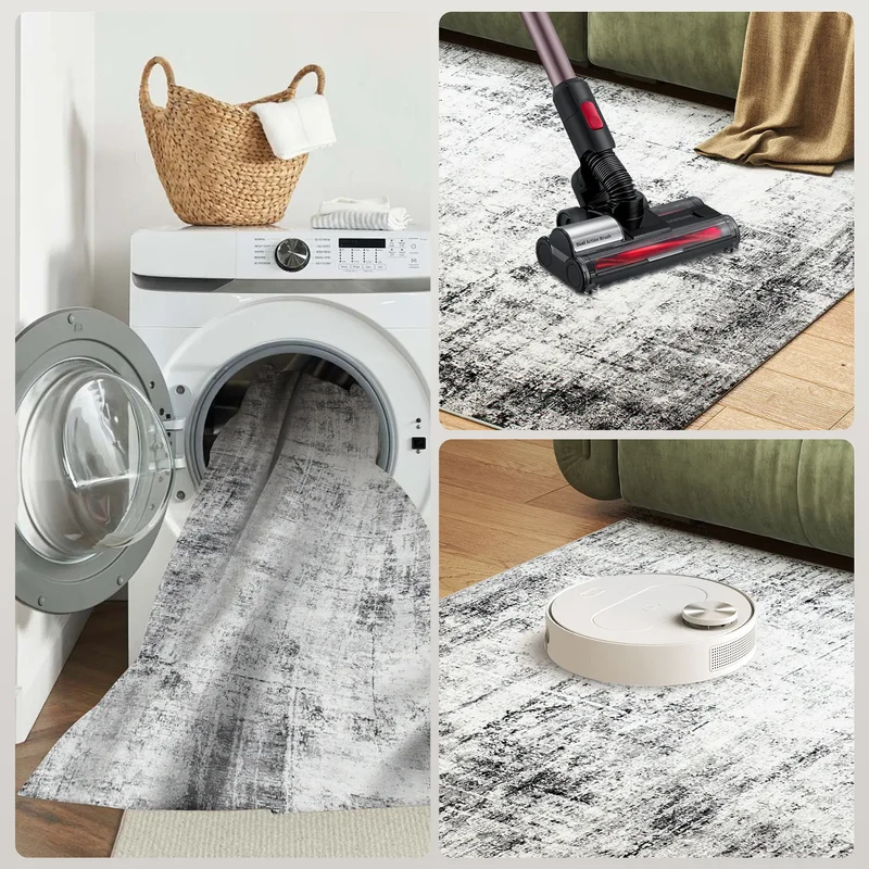 Modern Abstract Area Rug 9x12, Machine Washable, Non-Slip, Grey