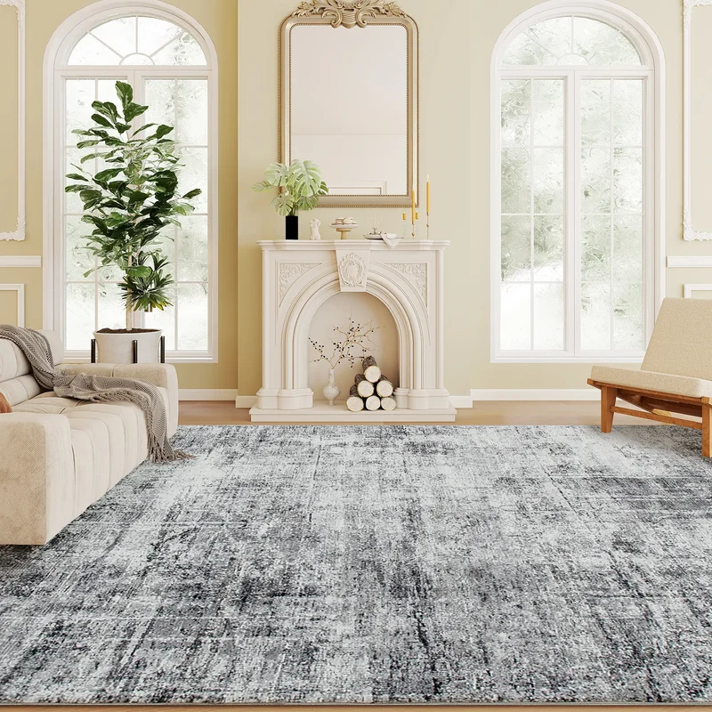 Modern Abstract Area Rug 8x10, Machine Washable, Non-Slip, Grey