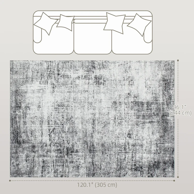 Modern Abstract Area Rug 8x10, Machine Washable, Non-Slip, Grey
