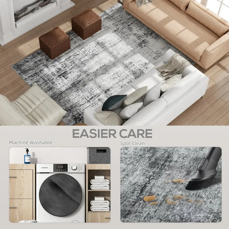Modern Abstract Area Rug 8x10, Machine Washable, Non-Slip, Grey