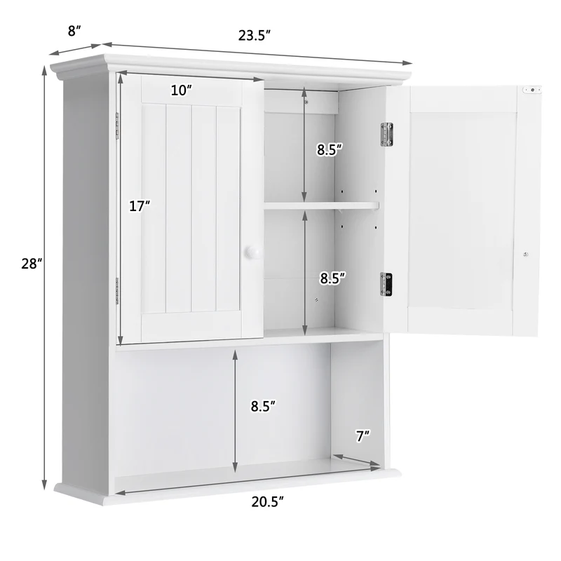 2-Door Wall Mount Bathroom Storage Cabinet, White
