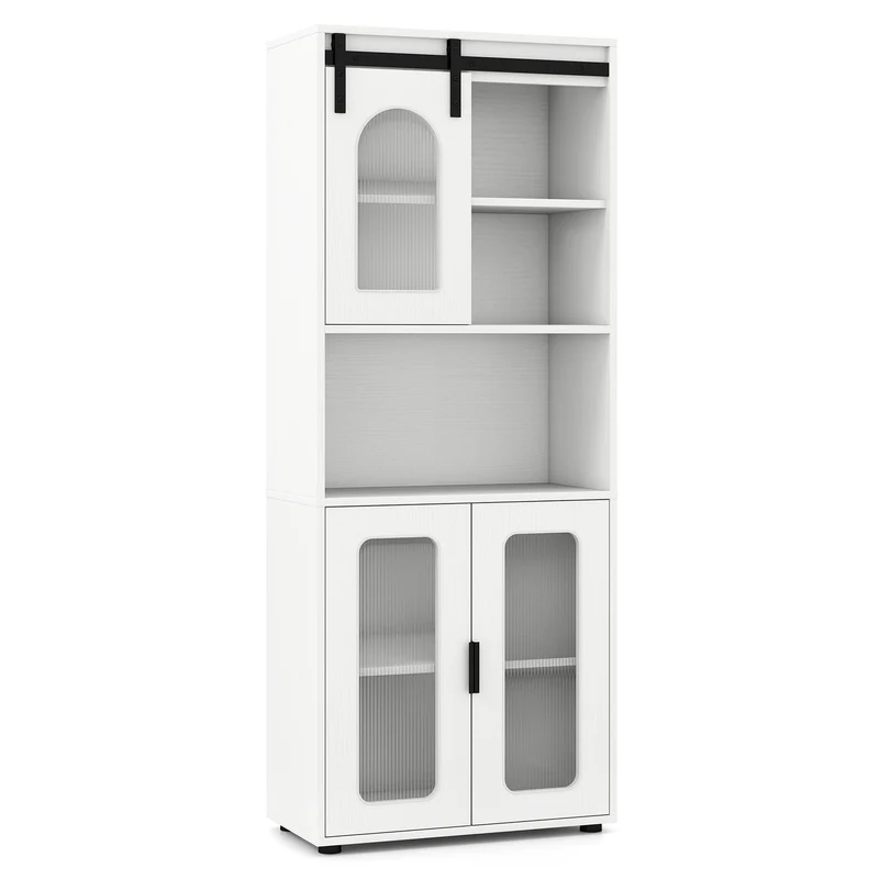 Farmhouse Bathroom Floor Cabinet, Sliding Barn Door, White