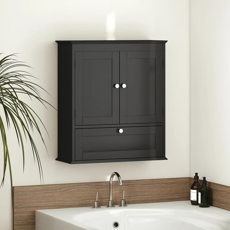 Medicine Cabinet With Adjustable Shelf, Recessed Panels, Black