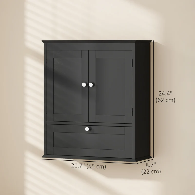Medicine Cabinet With Adjustable Shelf, Recessed Panels, Black