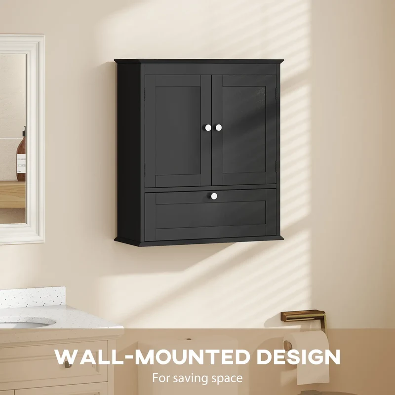 Medicine Cabinet With Adjustable Shelf, Recessed Panels, Black