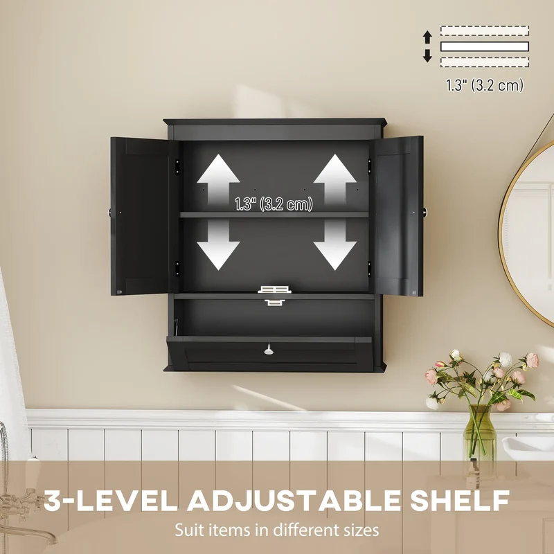 Medicine Cabinet With Adjustable Shelf, Recessed Panels, Black