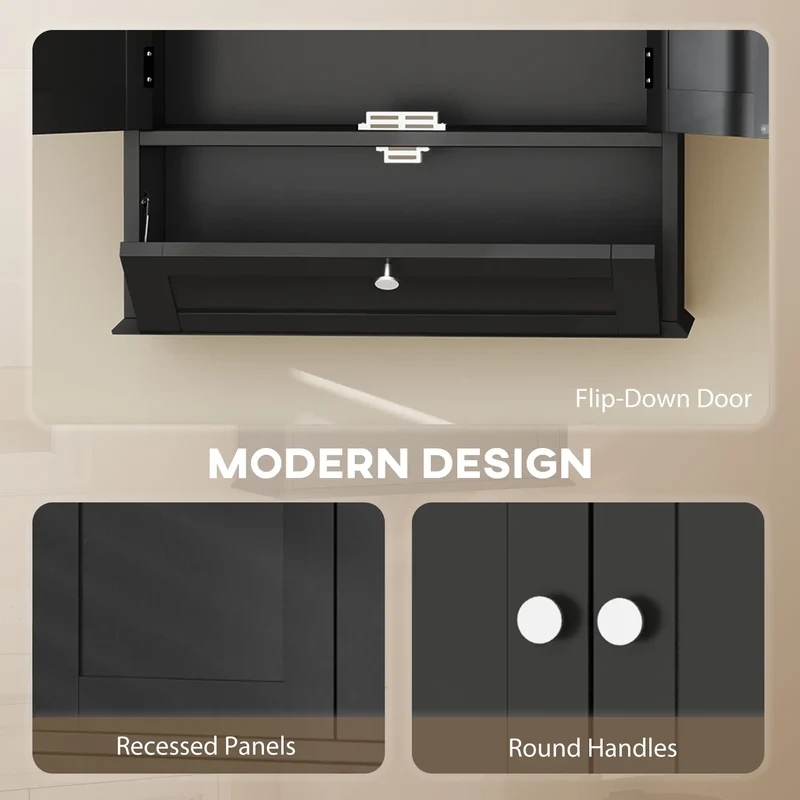 Medicine Cabinet With Adjustable Shelf, Recessed Panels, Black